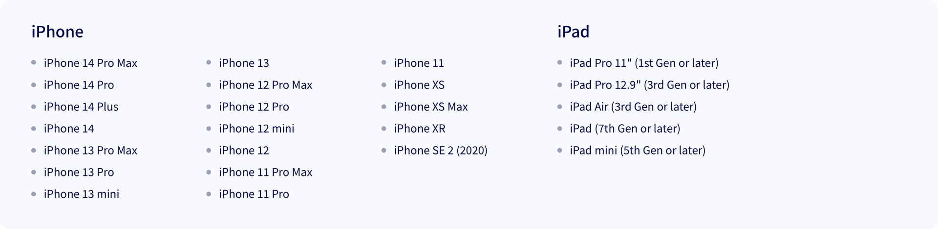 iOS Compatible Devices